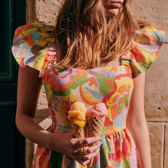 Sezane Melville Heavy Linen Midi Dress w/ Cute Bow Tie Back - Picture 4 of 14